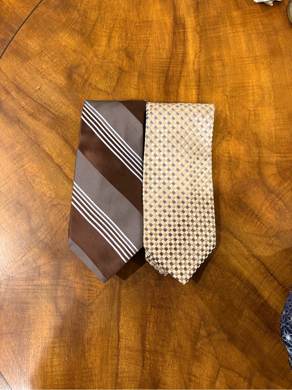 Lot of 2 Ike Behar Men's Silk Brown and Beige Patterned Ties